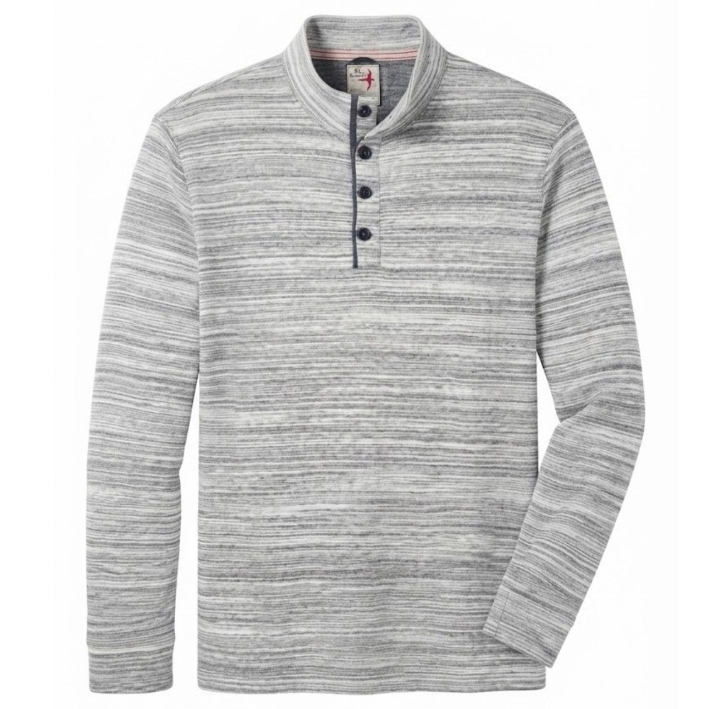 Relwen Mens XL Gray Space Dye Henley Pullover Mock Neck Long Sleeve Sweater